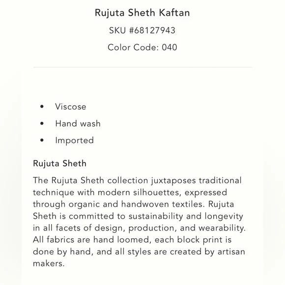 Anthropologie Rujuta Sheth Kaftan Dress - One Size - Picture 9 of 9